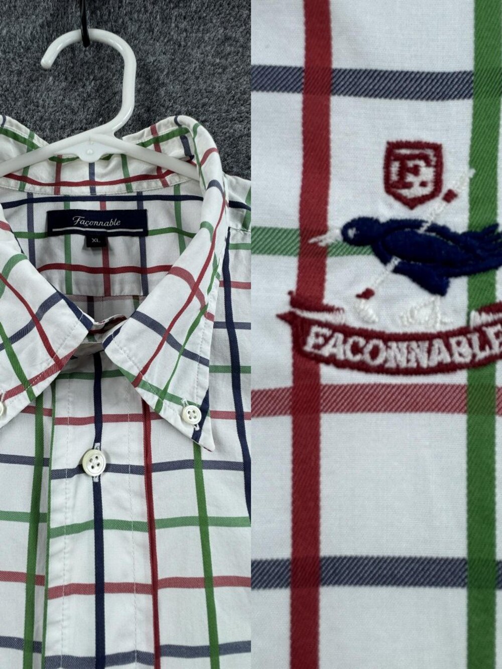 Faconnable Colorful XL Logo Button-Down Check Cotton Mens Long Sleeve Shirt